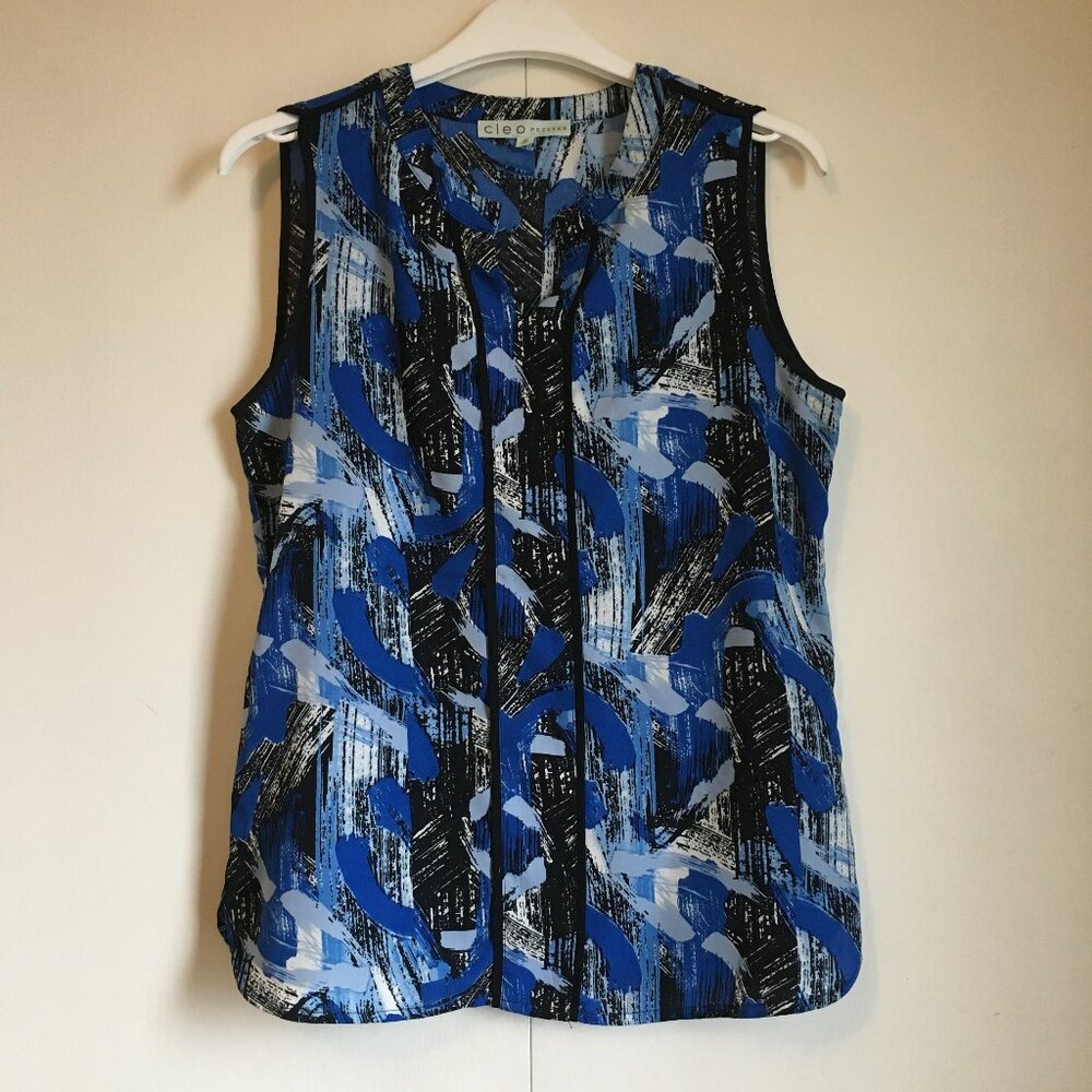 Artsy Blue Lagoon Piping Tunic Tank XS